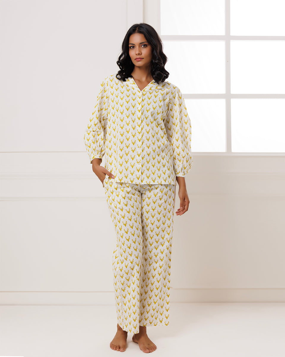 Deer Pyjama Set (White)  Indianicstores